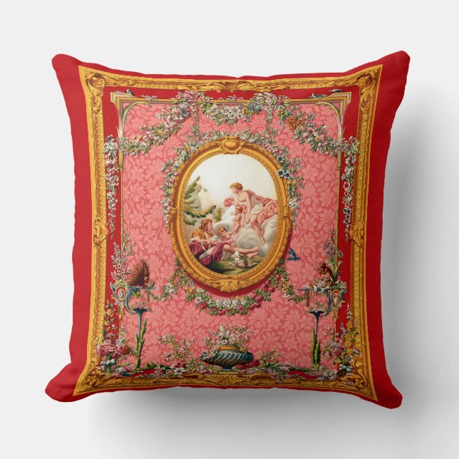 Coussin opulent baroque du XVIIIe siècle famille heureuse (Recto)
