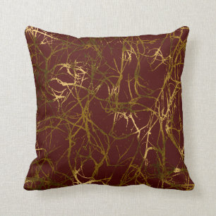 Coussin Or abstrait Burgund de sépia de Marsala Woodlad de