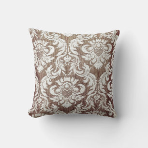 Coussin Or beige blanc porté vintage de damassé chic de