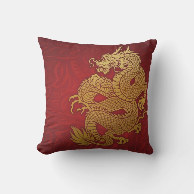 Coussin Or chinois et rouge de dragon (Recto)