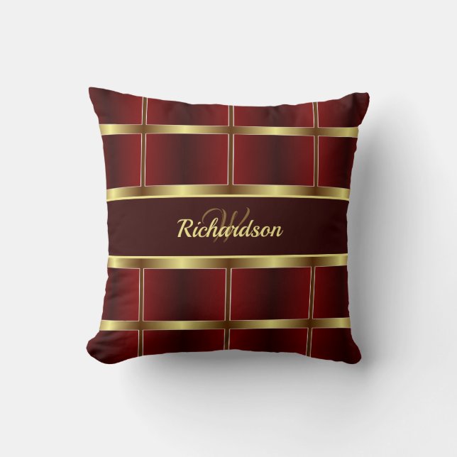 Coussin Or Classique Et Bourgogne À damiers Motif (Recto)