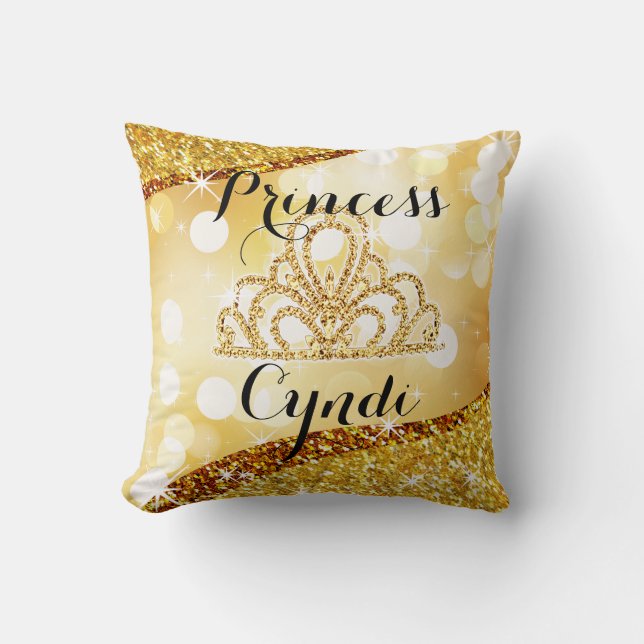 Coussin Or de princesse Tiara Glitter Bling Bokeh | (Recto)