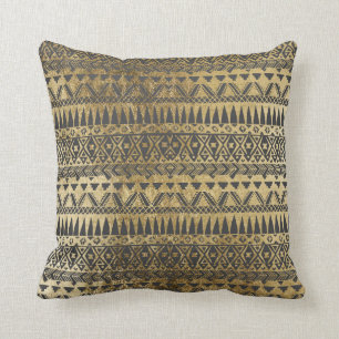 Coussin Or élégant de Faux et Aztèque tiré par la main