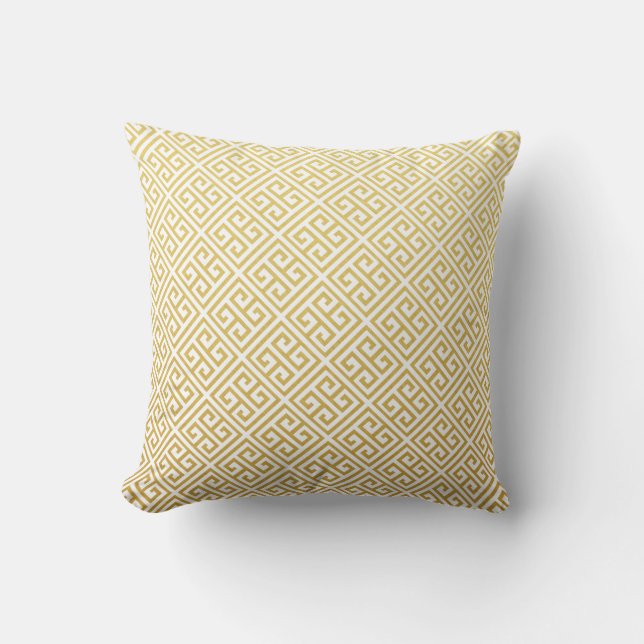 Coussin Or et carreaux principaux grecs blancs (Recto)