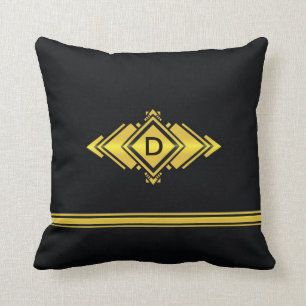 Coussin Or et monogramme noir de style d'art déco