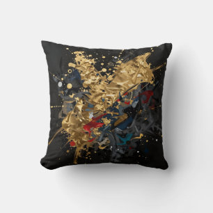 Coussin Or Et Nuit Abstrait Éclaboussure Moderne Art De Lu