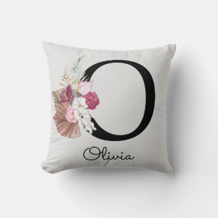 Coussin Or Initial Floral Rose Doré Monogrammé