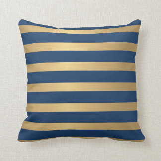 Coussin Or métallique Faux moderne et rayé marine
