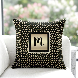 Coussin Or monogramme motif feuille d'or noir écriture mod