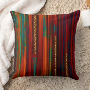 Coussin Or moroccanrustique rouge orange bleu vert rayé