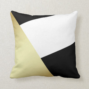 Coussin Or noir, blanc et métallique géométrique
