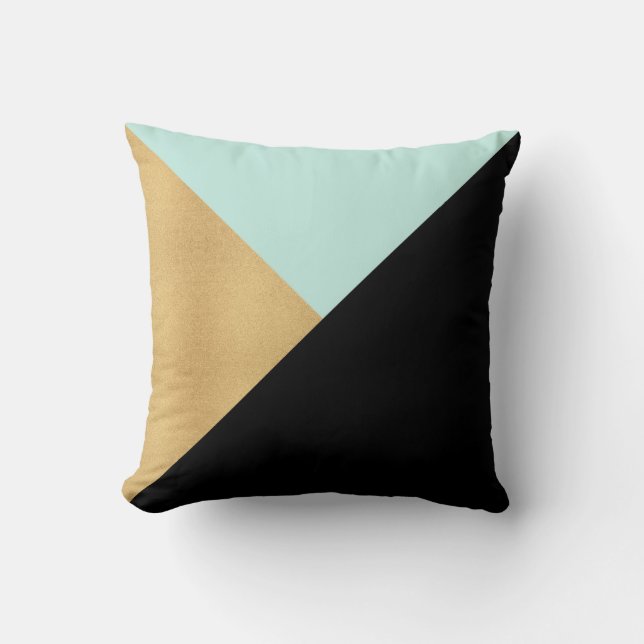 Coussin Or noir et carreau graphique moderne turquoise (Recto)