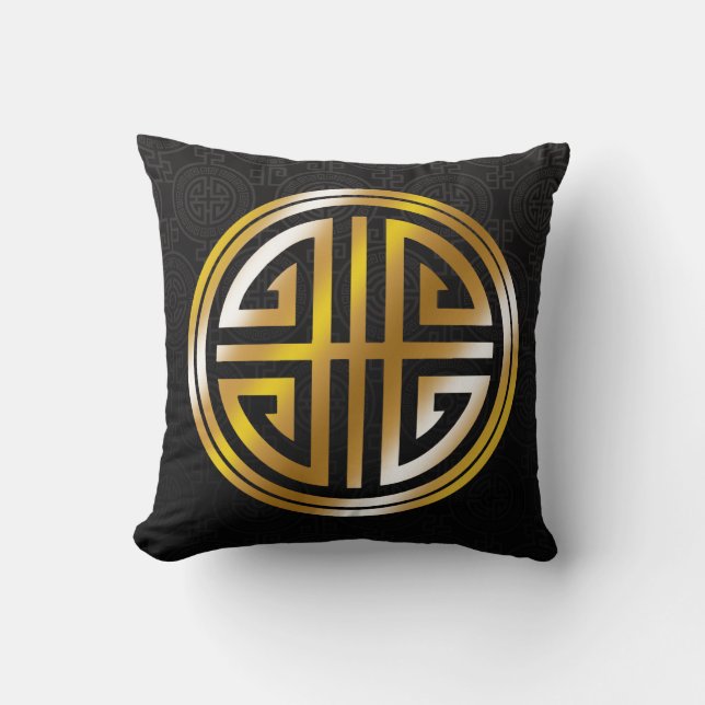 Coussin Or noir ornemental oriental du symbole | de longue (Recto)
