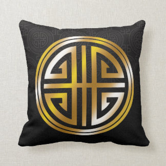 Coussin Or noir ornemental oriental du symbole | de longue