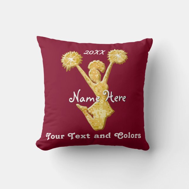 Coussin Or personnalisable et cadeaux marron de pom-pom (Recto)