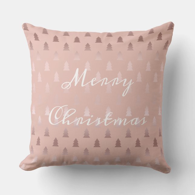Coussin Or rose élégant et motif rose d'arbre de Noël (Recto)