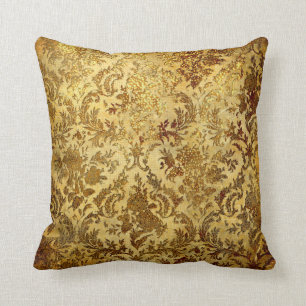 Coussin Or, rustique, vintage, antique, damassé, élégan