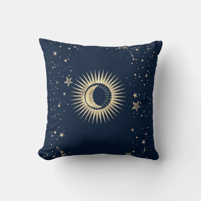 Coussin Or Soleil Céleste Et Lune Et Étoiles (Recto)