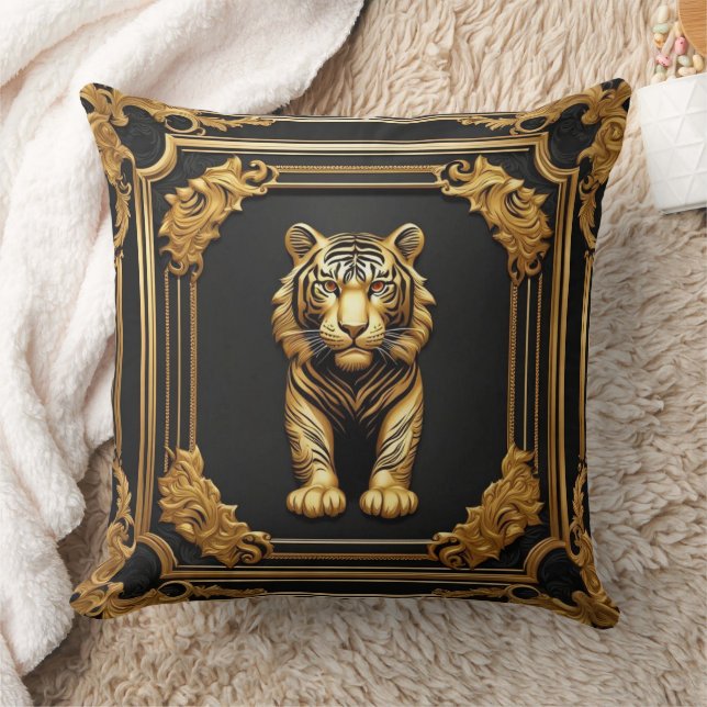 Coussin Or tigre et cadre ornemental noir (Couverture)
