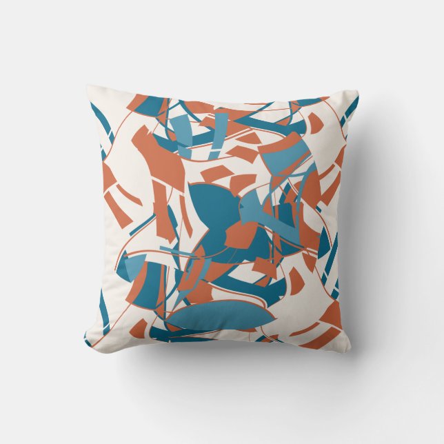 Coussin Orange Aqua Turquoise Flore tourbillonnant sur bla (Recto)