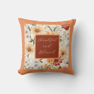Coussin Orange automne fleuri remerciant