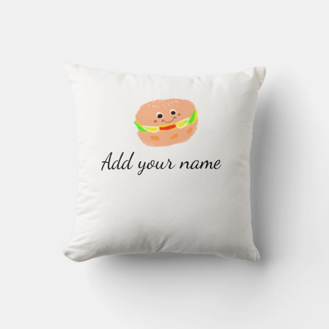 Coussin Orange burger aquarelle ajouter nom texte aliments (Recto)