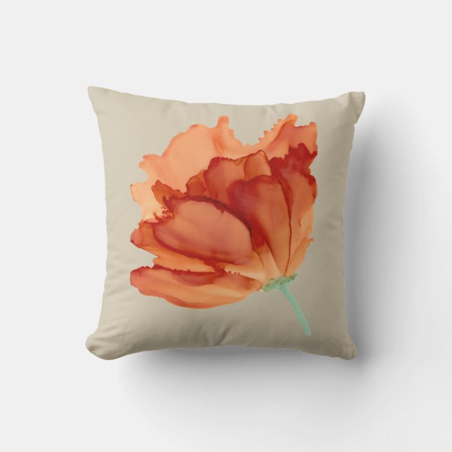 Coussin Orange coquelicot peint à la main floral-naturel (Recto)