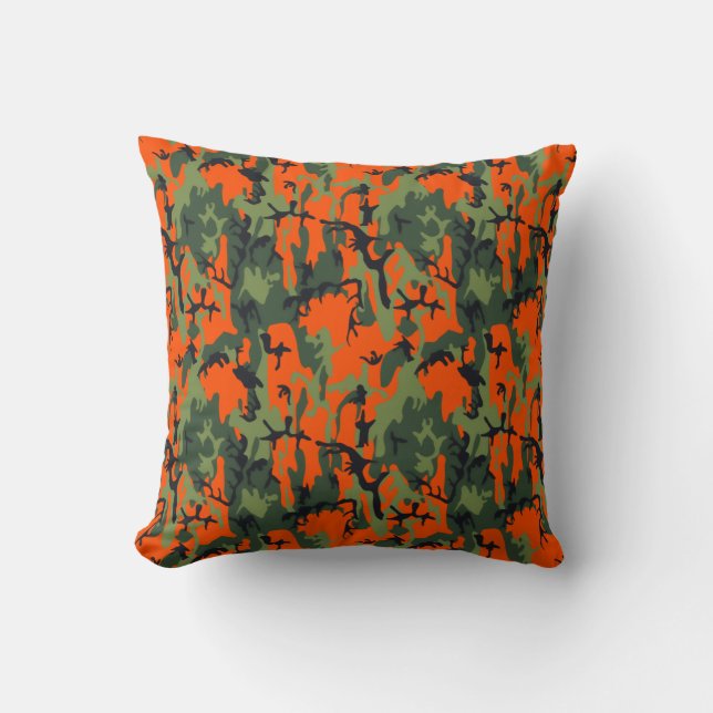 Coussin Orange de sécurité et camouflage vert (Recto)