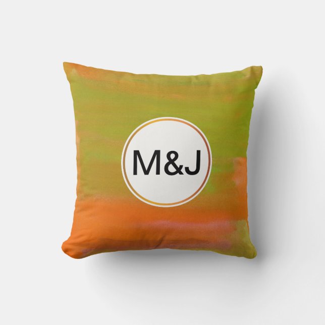 Coussin orange et aquarelle abstraite et monogramme de (Recto)