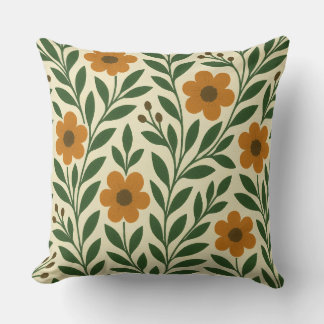 Coussin Orange et fleurs vertes Lancer l'oreiller