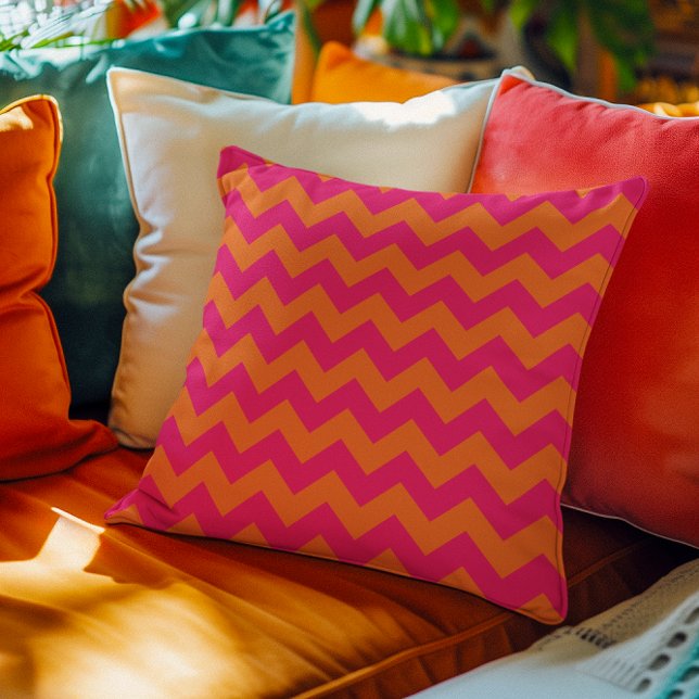 Coussin Orange et rose zigzag (Orange and Pink Zigzag Throw Pillow)