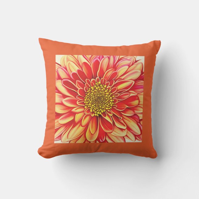 Coussin Orange géant et fleurs d'aster jaune doré (Recto)