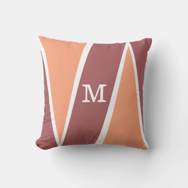 Coussin Orange géométrique décorée d'un monogramme Marsala (Recto)