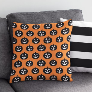 Coussin Orange Jack-o'-lantern Citrouille Motif Halloween