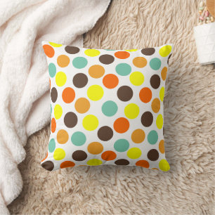 Coussin Orange, Jaune, Brown, Points Bleus