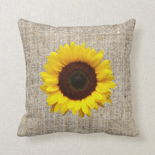 Coussin orange jaune Tournesol burlap décoration d'intérie