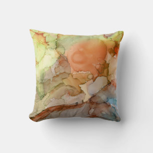 Coussin Orange Lime Tan Bleu marbré Abstrait
