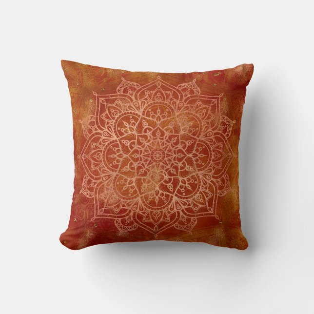Coussin Orange Mandala & Or Glam Moderne Chic (Recto)