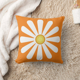 Coussin orange marguerite rétro