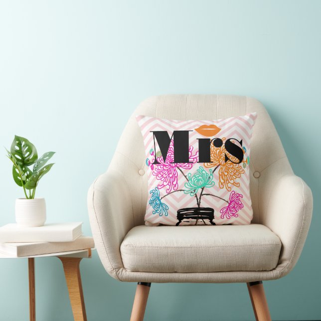 Coussin Orange Mme Lips rose pâle Zig Zag Mason Jar (Chaise)