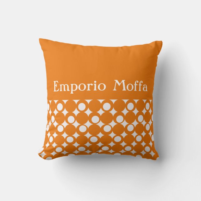 Coussin Orange Mod Ball Design @ Emporio Moffa avec texte (Recto)