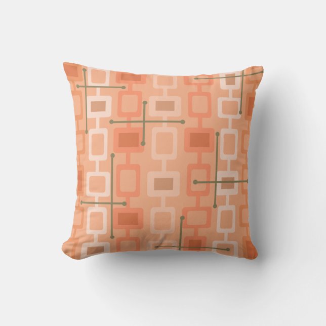 Coussin Orange Motif géométrique rétro des années 1950 (Recto)