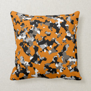 Coussin Orange Noir Gris Brun Camouflage Camo Imprimé