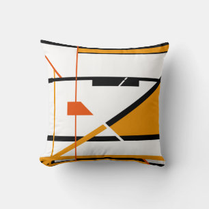 Coussin Orange Noir Or sur Design Géométrique Blanc