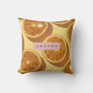 Coussin Orange Pailletée Citron Personnalisée Étincelante