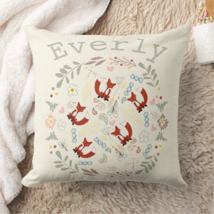 Coussin Orange Peachy Pink Monogramme Stylisé Fox Pilow