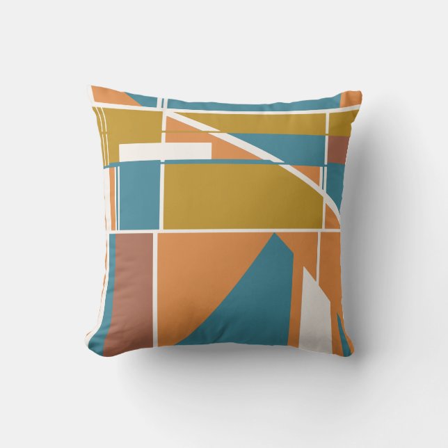 Coussin Orange rouille or Turquoise blanc Motif géométriqu (Recto)