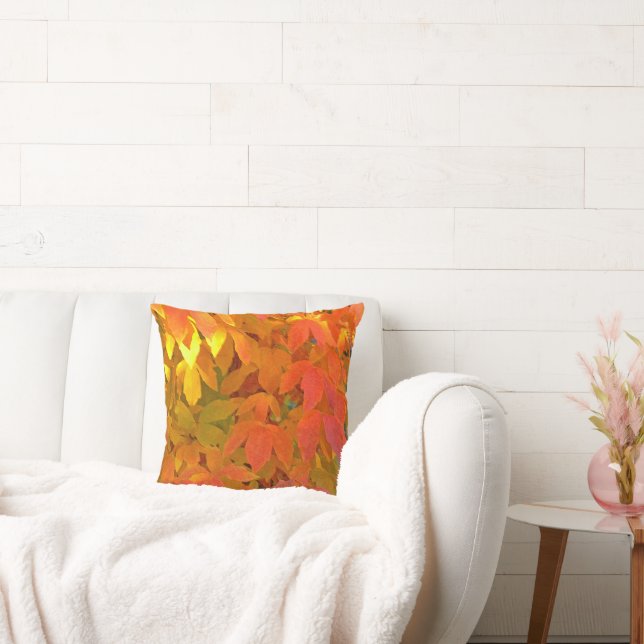 COUSSIN "ORANGE TANGERINE, JAUNE ENSOLEILLÉ ET FEUILLES VE (Canapé)