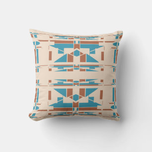 Coussin Orange Turquoise Beige Méditerranée Grande Mosaïqu