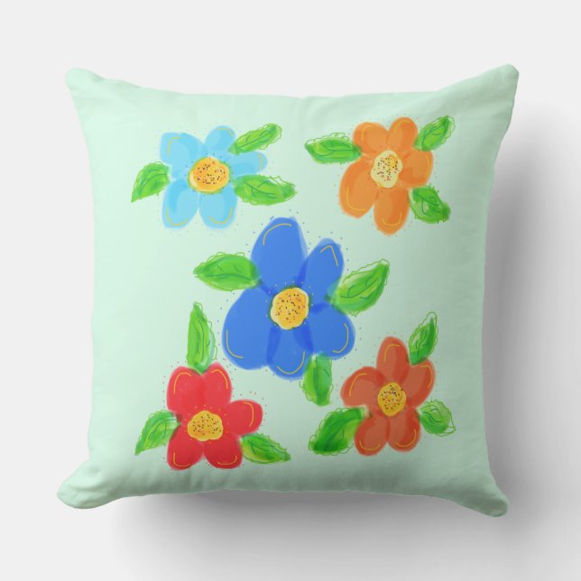 Coussin Orange Turquoise Et Rouge (Recto)